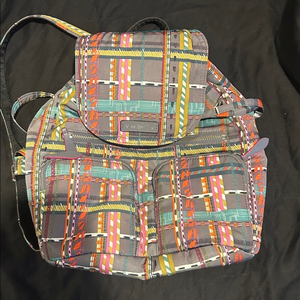 Vera Bradley Midtown  Small Backpack handbag-backpack- city plaid gray bag